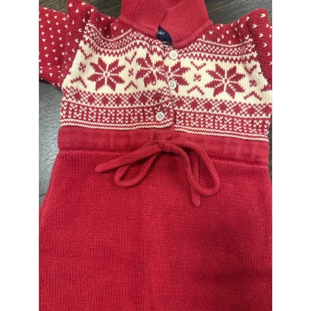 Vtg Ralph Lauren Baby Knit Romper 6-12M Red Fair Isle Snowflake Footed Jumpsuit